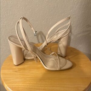 Gianni Bini Nude Patent Block Heel Strappy Sandals